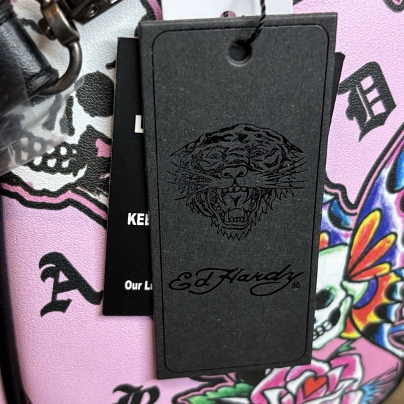 Ed Hardy Pink Y2K‎ Thermal Lunch Tote Hot or Cold Dual Straps Skulls Butterflies - Picture 4 of 15